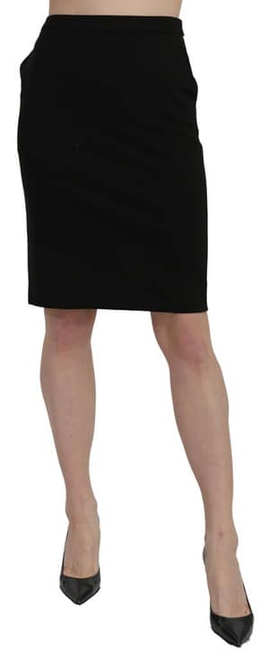 GF Ferre Black High Waist Pencil Cut Knee Length Formal Skirt