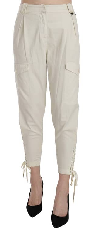 Just Cavalli White High Waist Tapered Cropped Trousers Pants
