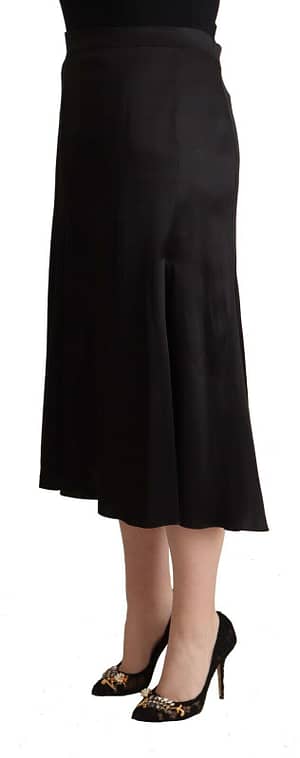 Black Acetate High Waist A-line Midi Skirt