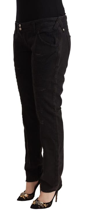 Black Cotton Distressed Low Waist Slim Fit Denim Jeans