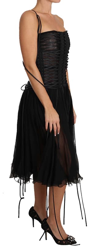 Black Strapless Corset A-line Midi Dress