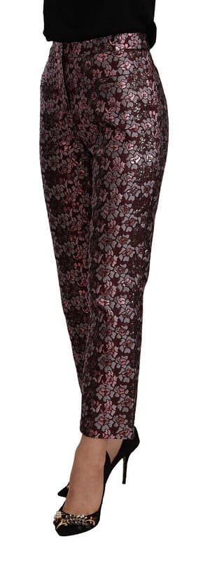 Multicolor Floral Jacquard Flared Cropped Pants