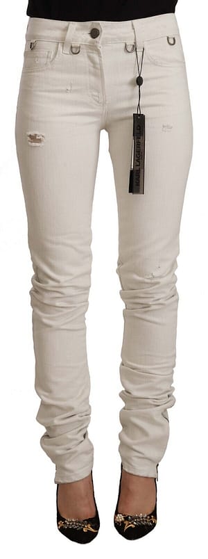 Karl Lagerfeld White Mid Waist Cotton Denim Slim Fit Jeans