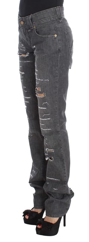 Gray Wash Cotton Torn Straight Fit Jeans