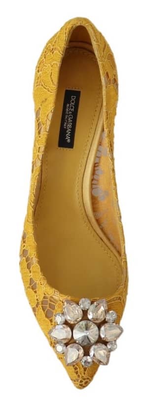 Yellow Taormina Lace Crystals Pump Shoes