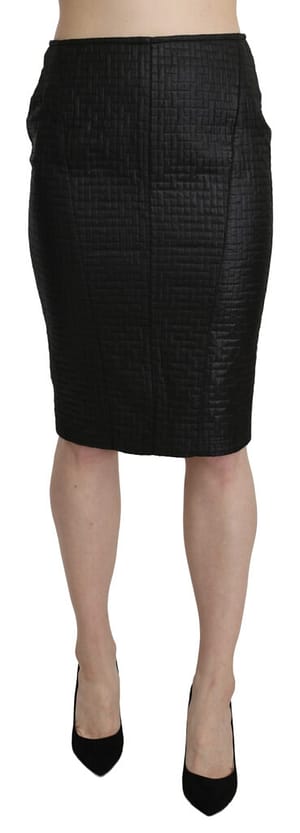 GF Ferre Black Pencil Knee Length Straight Patterned Skirt