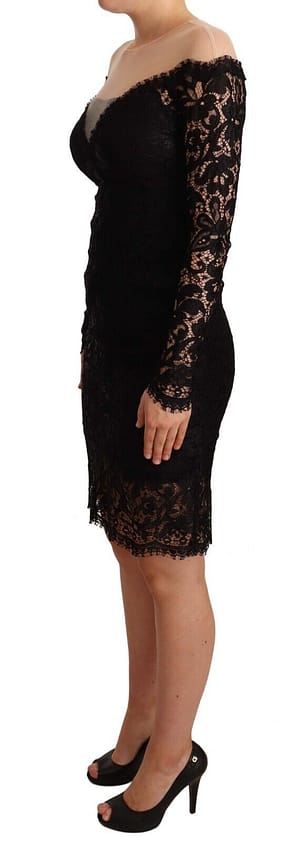 Black Lace Long Sleeves Knee Length Dress