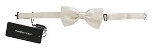 White 100% Silk Adjustable Neck Papillon Bow Tie