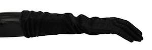 Dolce & Gabbana Black Gray Mid Arm Length Mittens Wool Gloves