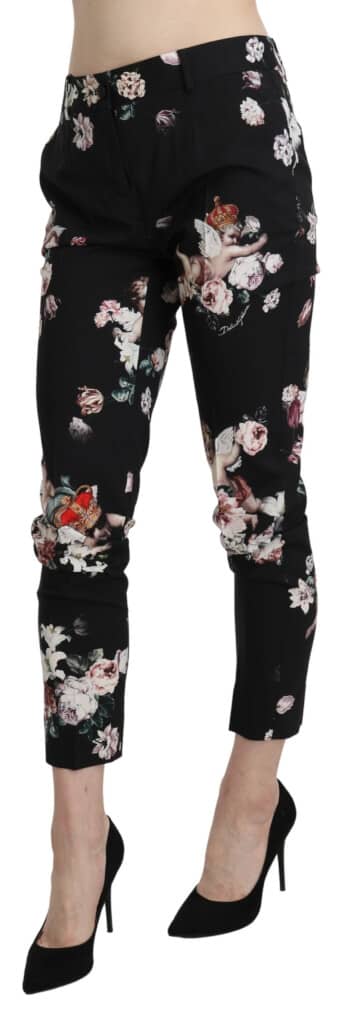 Black angel floral cropped trouser wool pants