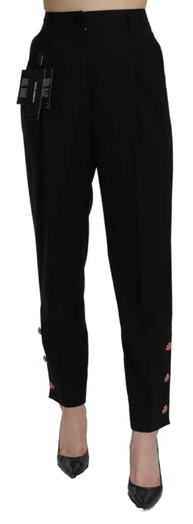 Dolce & gabbana black crystal high waist trouser cotton pants
