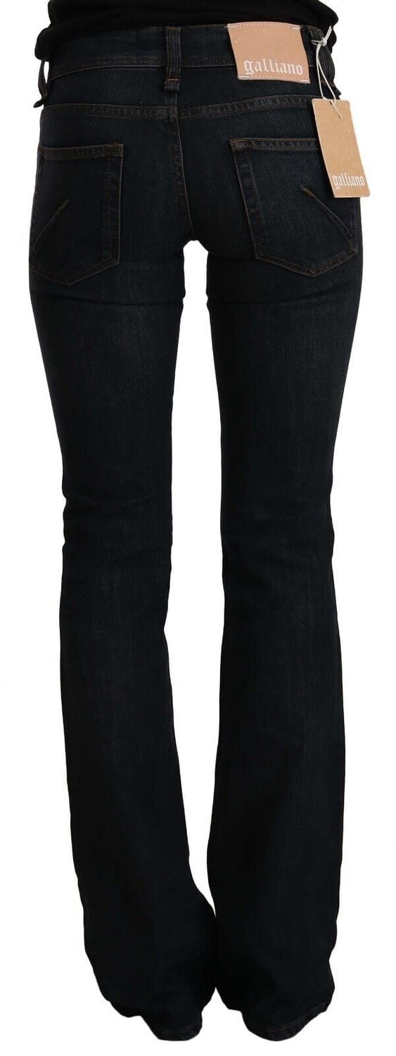 Dark blue mid waist cotton denim boot cut jeans