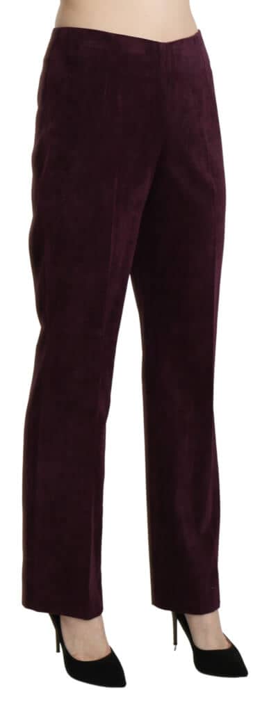 Purple suede high waist straight trouser pants