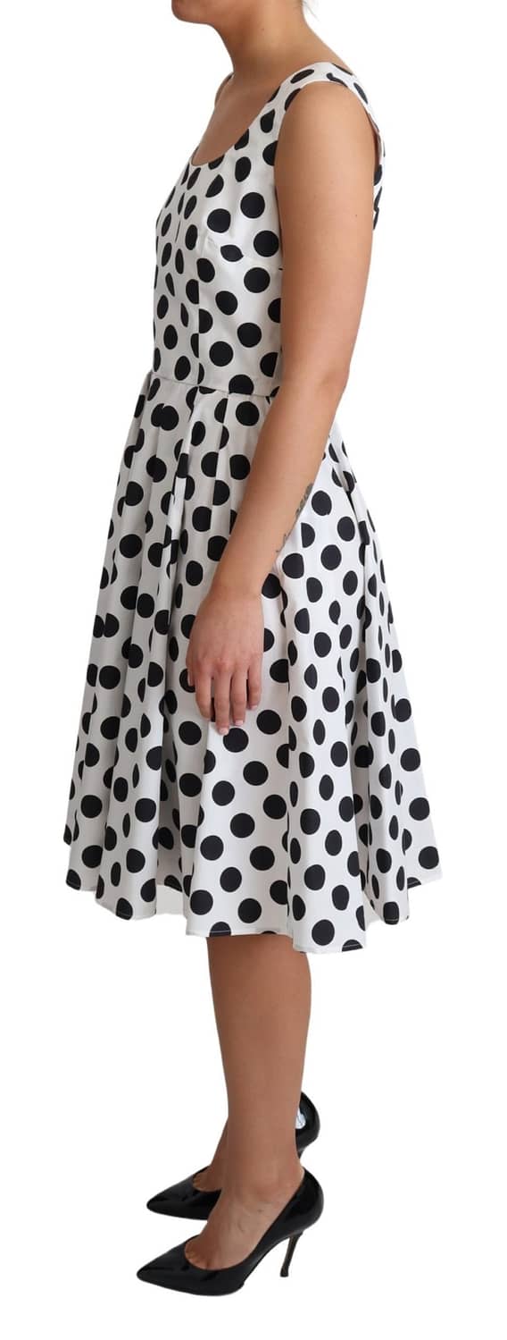 White polka dotted cotton a-line dress