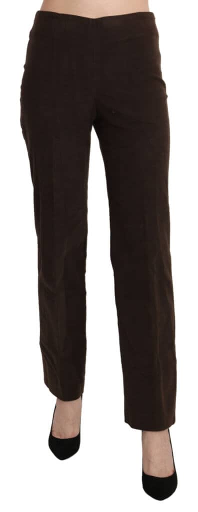Bencivenga brown suede high waist straight dress trouser pants