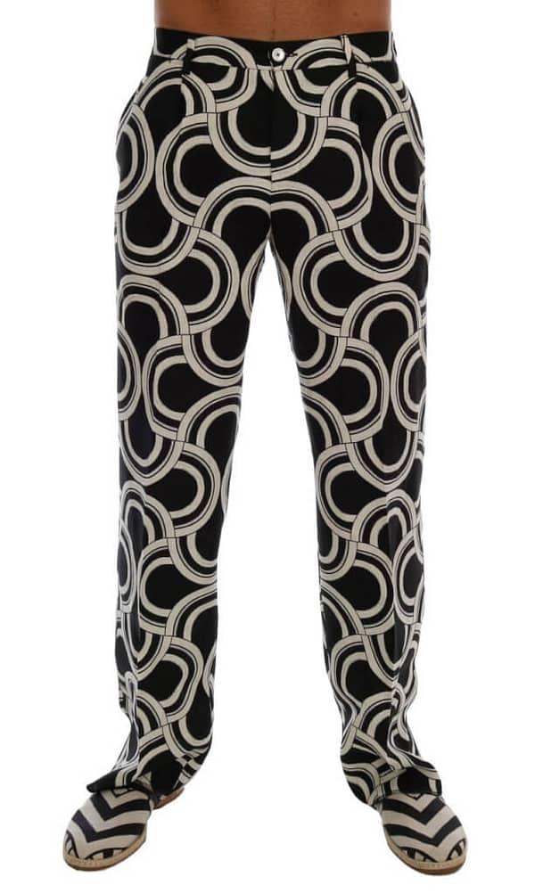Dolce & gabbana black white pattern 100% linen pants