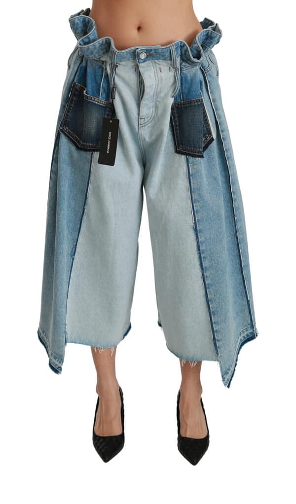 Dolce & gabbana blue asymmetrical wide leg denim cotton jeans