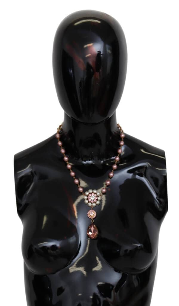Dolce & gabbana pink faux pearl teardrop rhinestones pendant necklace