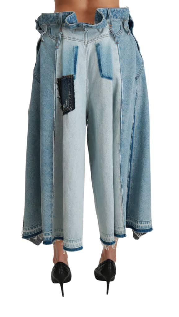 Blue asymmetrical wide leg denim cotton jeans
