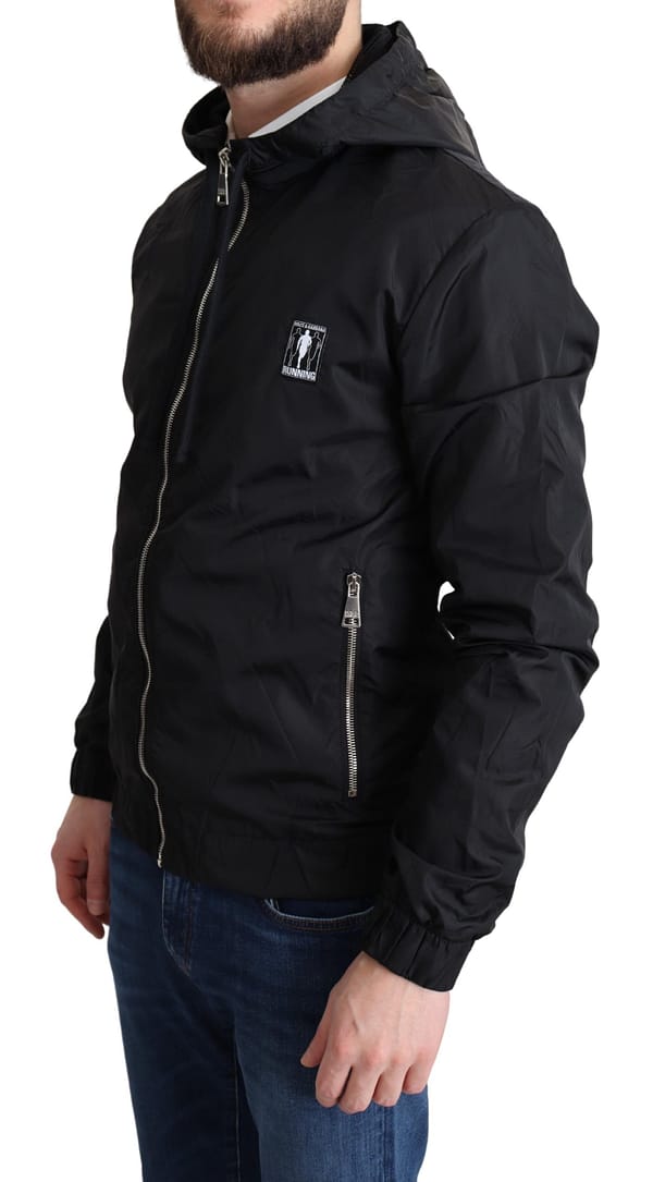 Black windbreaker hooded sweater jacket