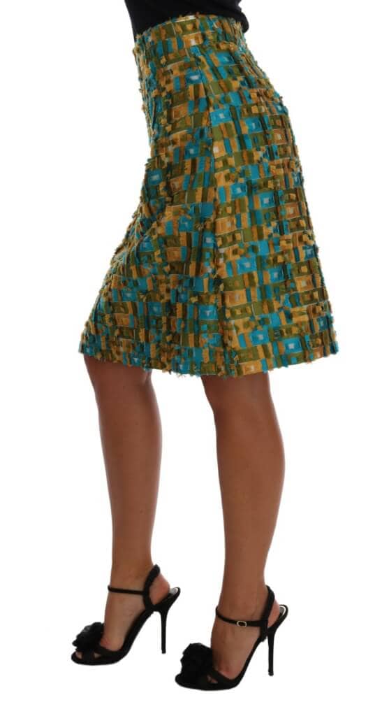 Multicolor jacquard straight pencil skirt