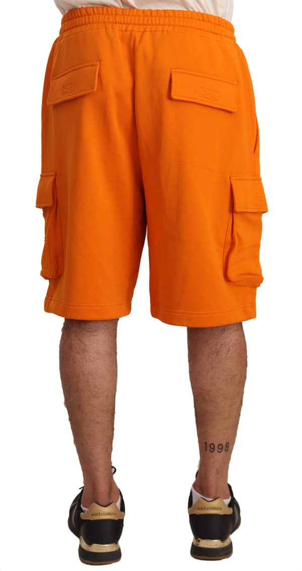 Orange cotton cargo logo plaque shorts