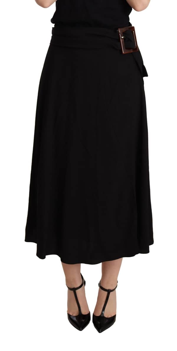 Dolce & gabbana black viscose high waist pleated midi skirt