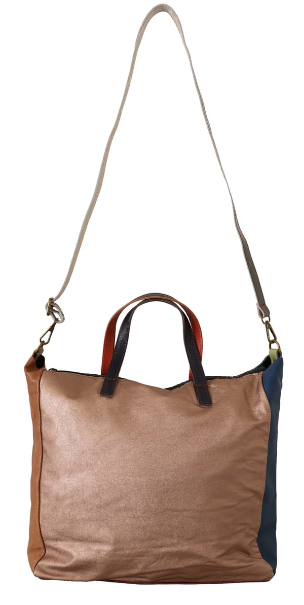 Multicolor genuine leather shoulder strap women tote bag