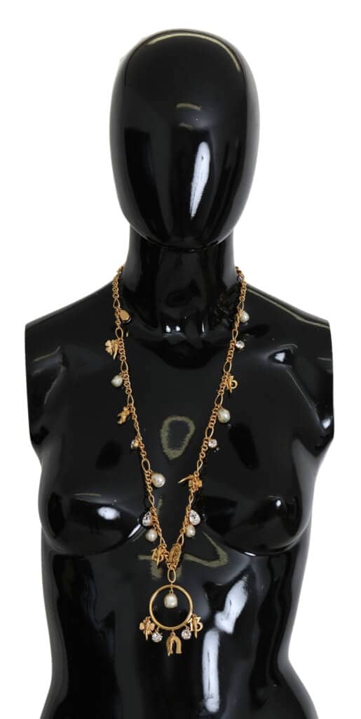 Dolce & gabbana gold tone horseshoe pendants crystal faux pearl necklace