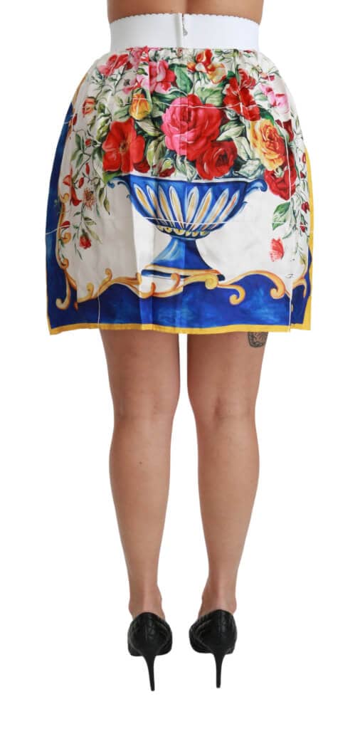 White flower vase high waist mini skirt silk