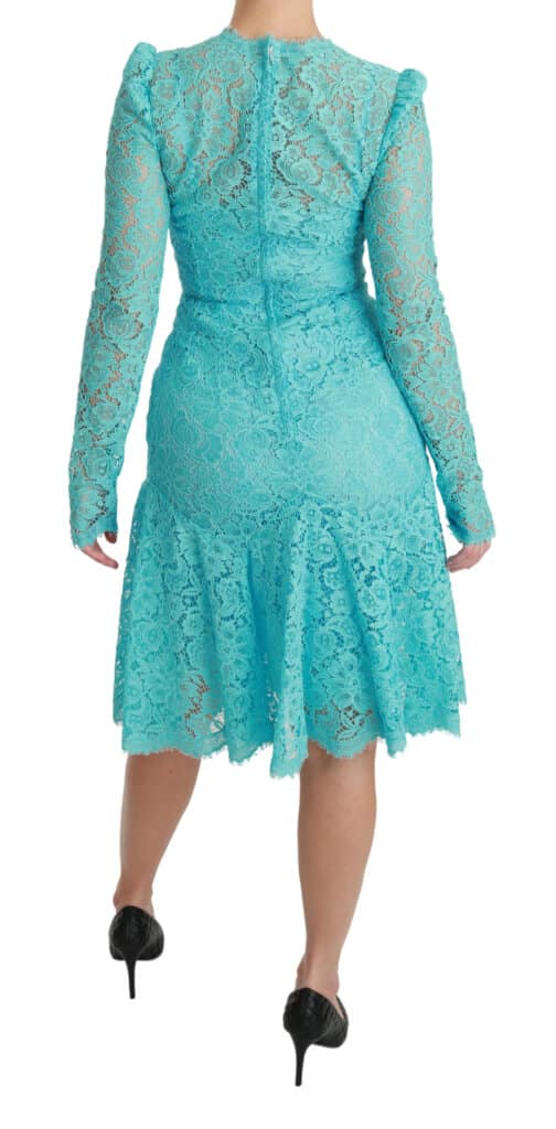 Blue lace knee length sheath cotton dress