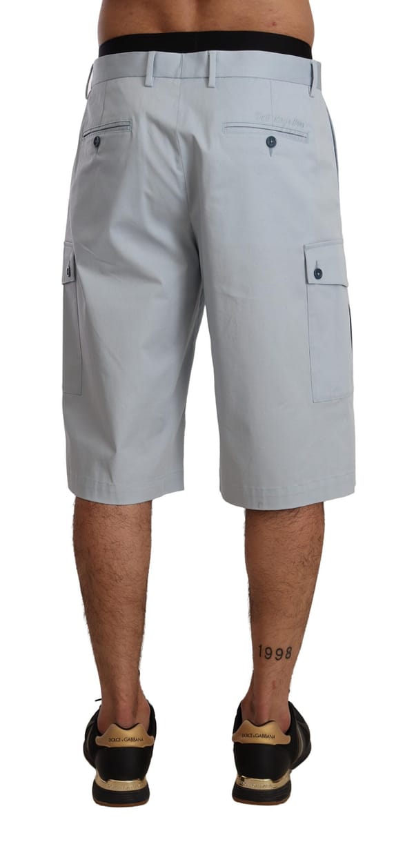 Light blue cotton pockets denim cargo shorts