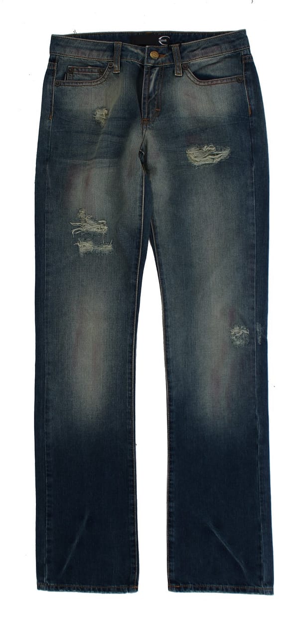 Cavalli blue wash torn cotton slim fit jeans