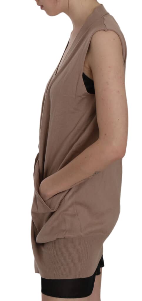 Brown 100% cotton sleeveless cardigan top vest