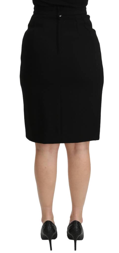 Black a-line high waist mini wool skirt