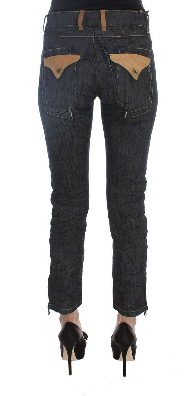 Blue cotton stretch slim fit capri cropped denim jeans