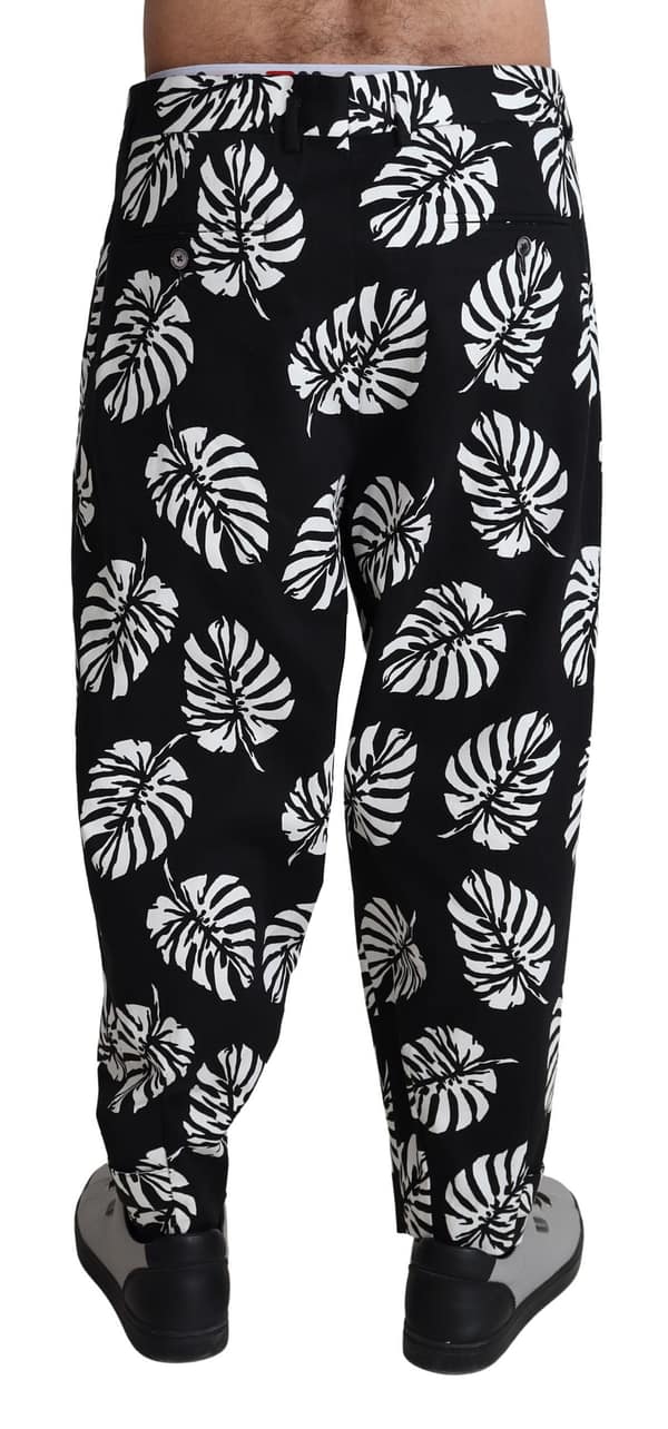 Black leaf cotton stretch trouser pants pants