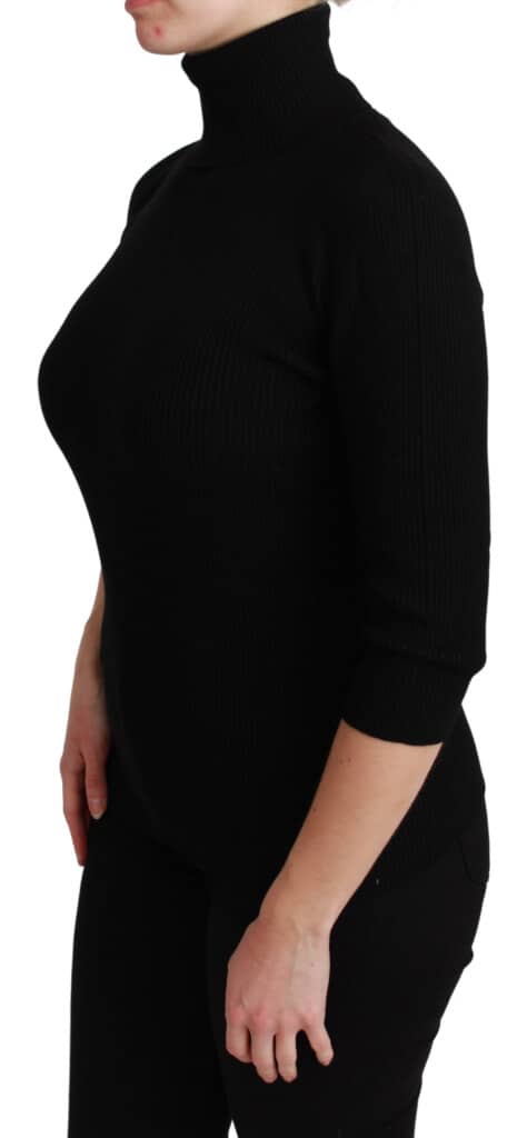 Black turtleneck wool pullover sweater