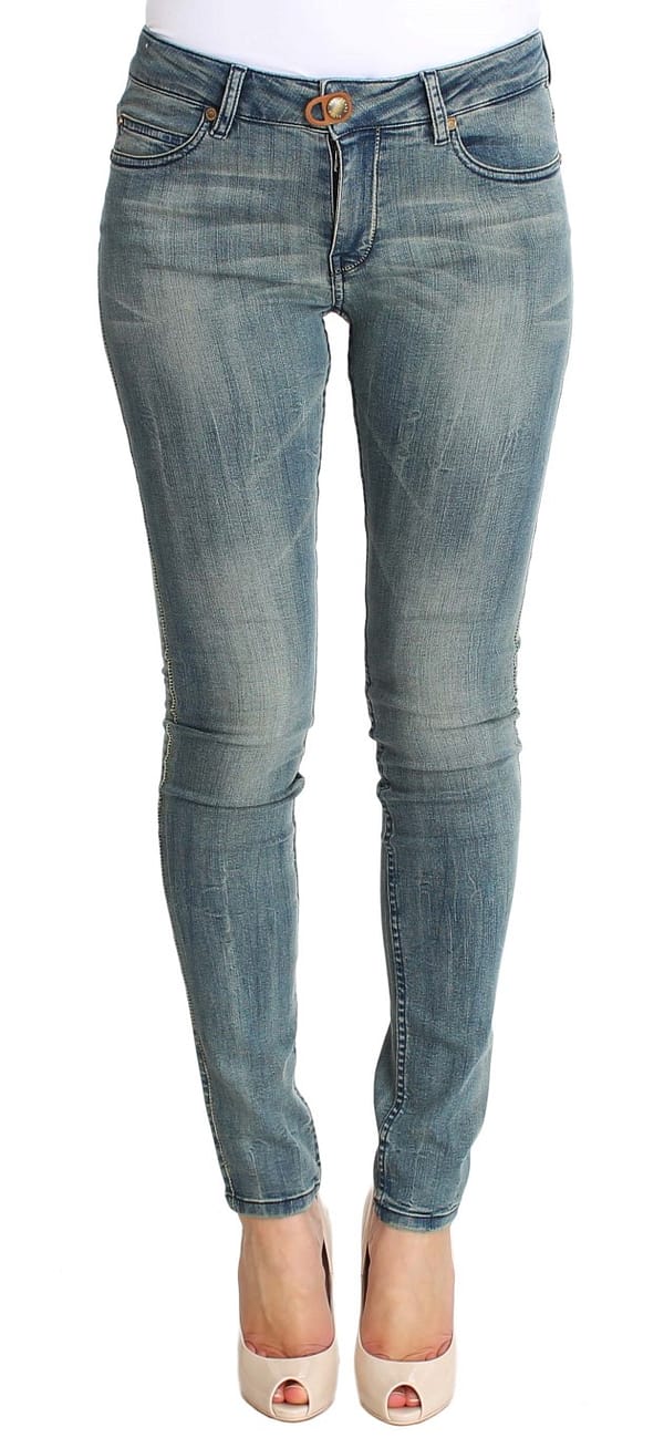 Plein sud blue wash cotton stretch skinny slim tight fit jeans