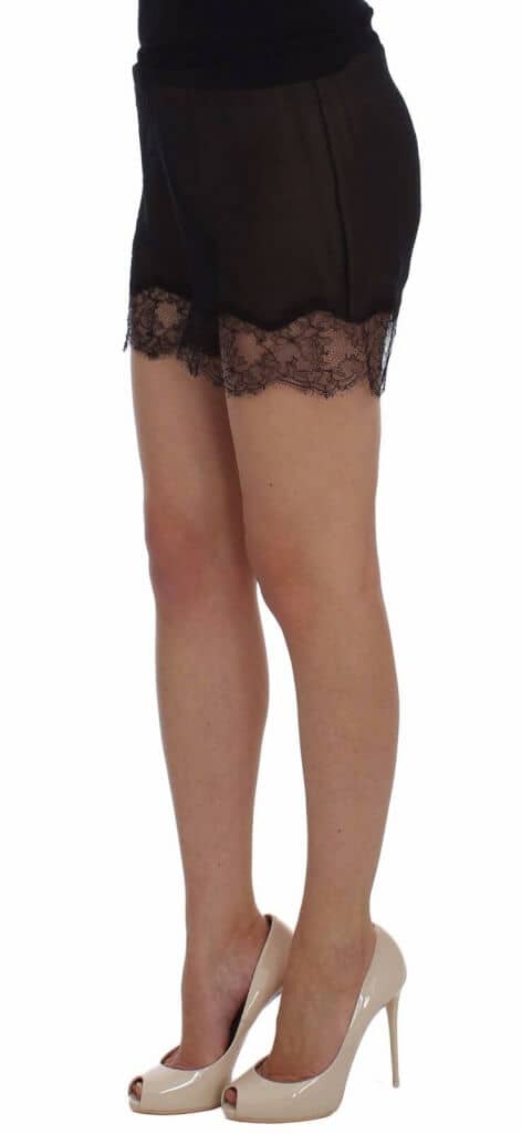 Black floral lace silk sleepwear shorts