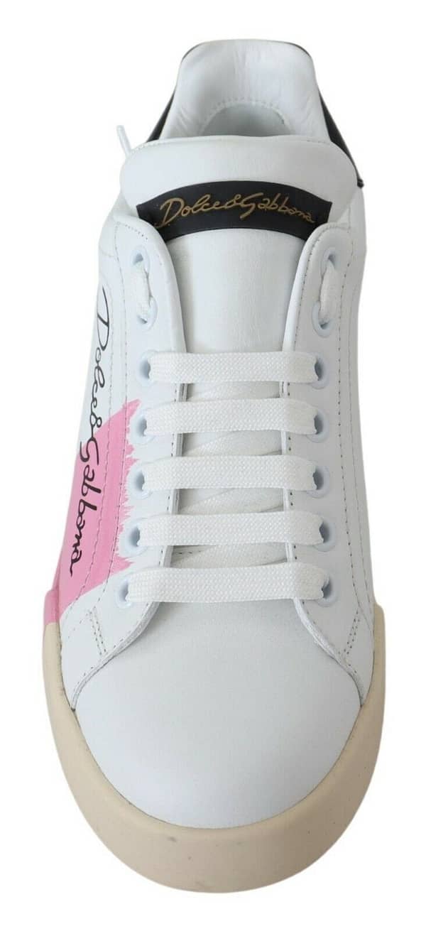 White pink leather classic sneakers shoes