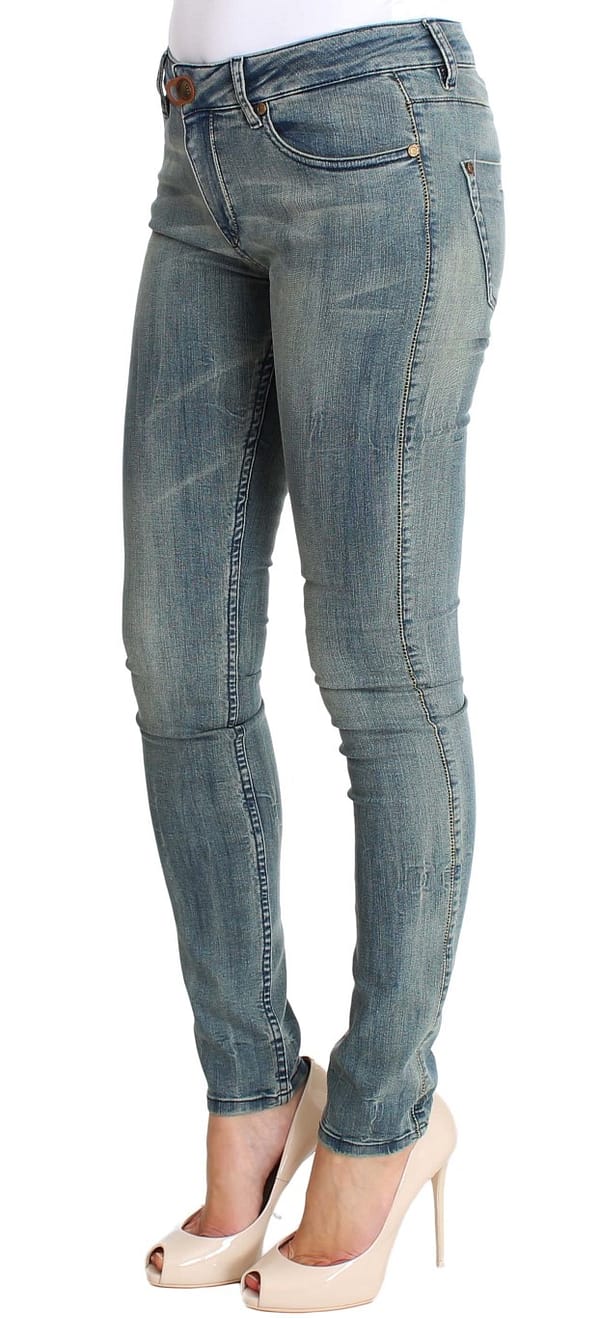 Blue wash cotton stretch skinny slim tight fit jeans