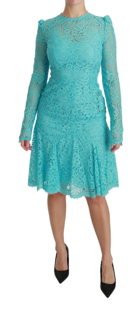 Dolce & gabbana blue lace knee length sheath cotton dress