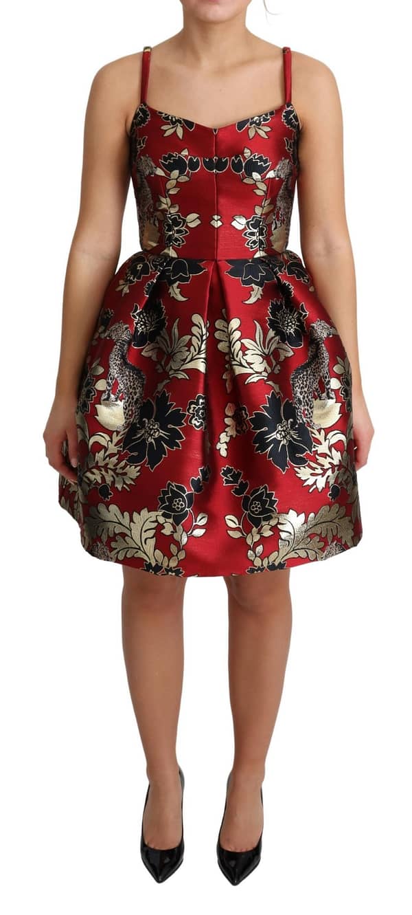 Dolce & gabbana red floral jacquard sleeveless mini dress