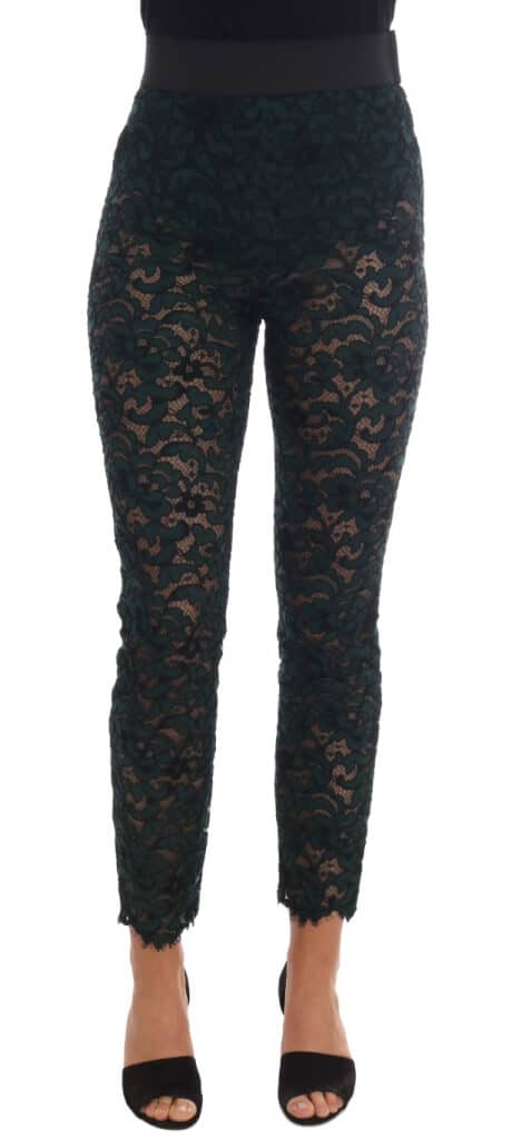 Dolce & gabbana green floral lace leggings pants