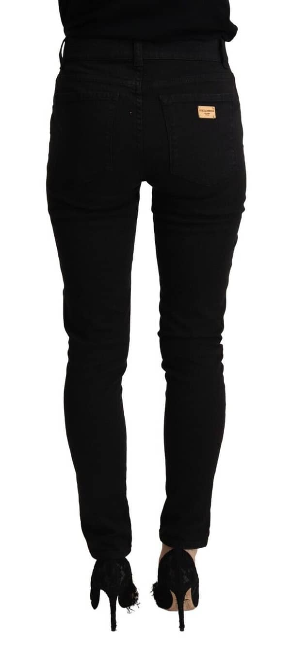 Black cotton mid waist denim slim fit jeans
