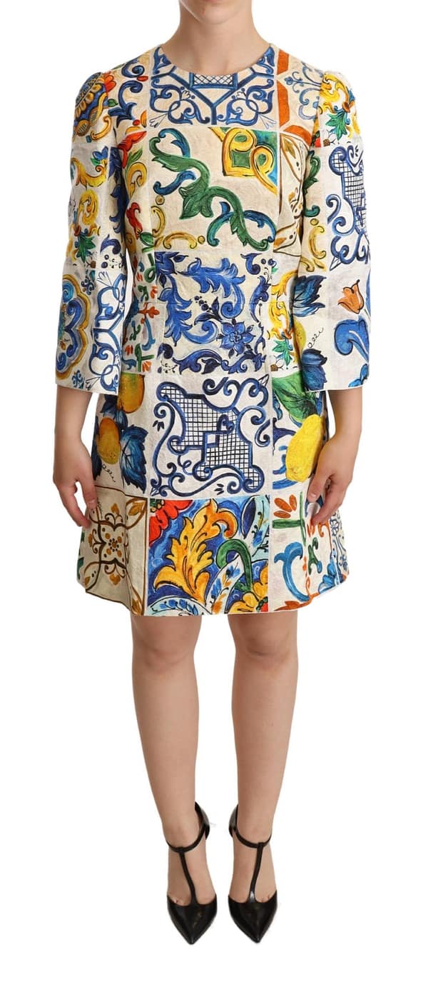 Dolce & gabbana multicolor majolica printed cotton flared dress