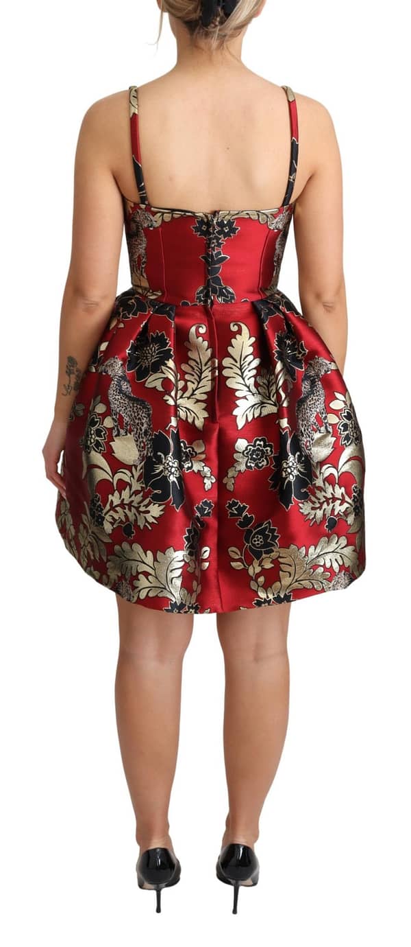 Red floral jacquard sleeveless mini dress