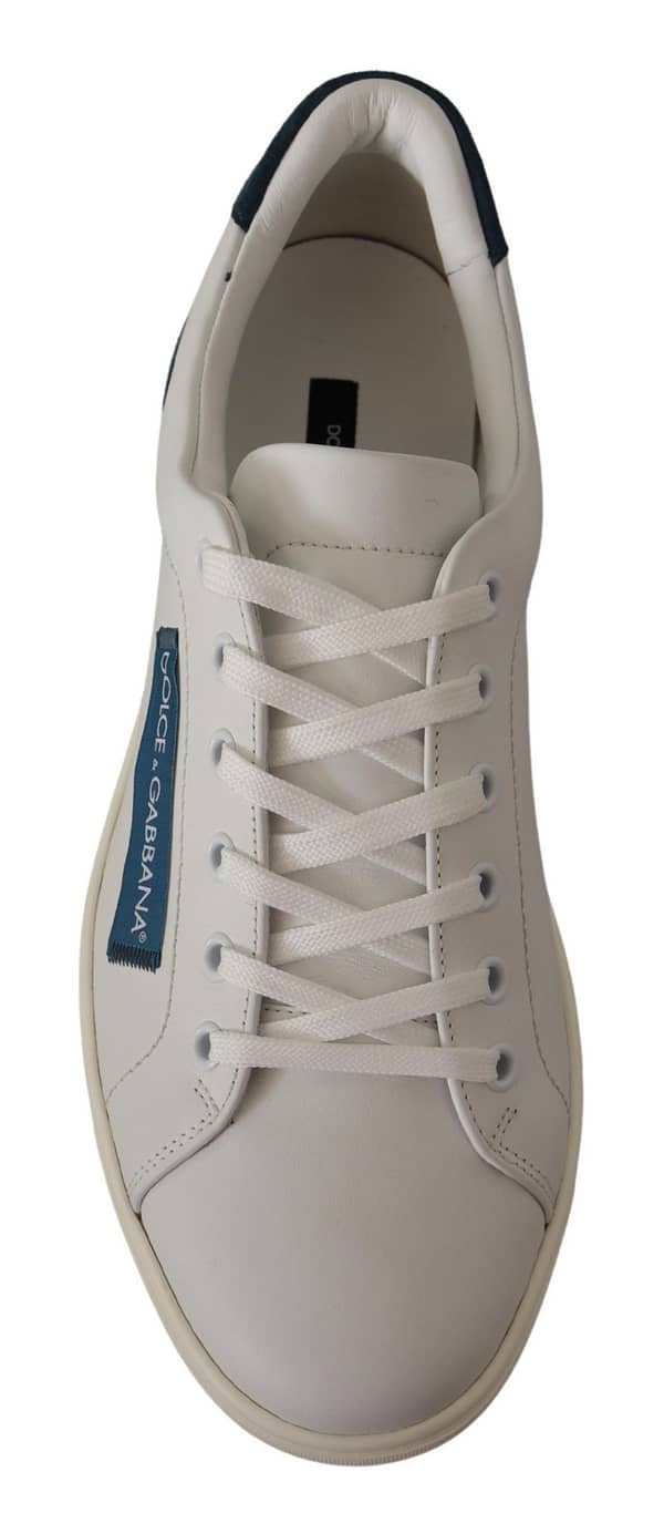 White blue leather low top sneakers