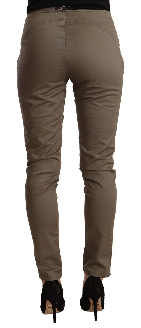 Brown mid waist cotton slim tapered pants